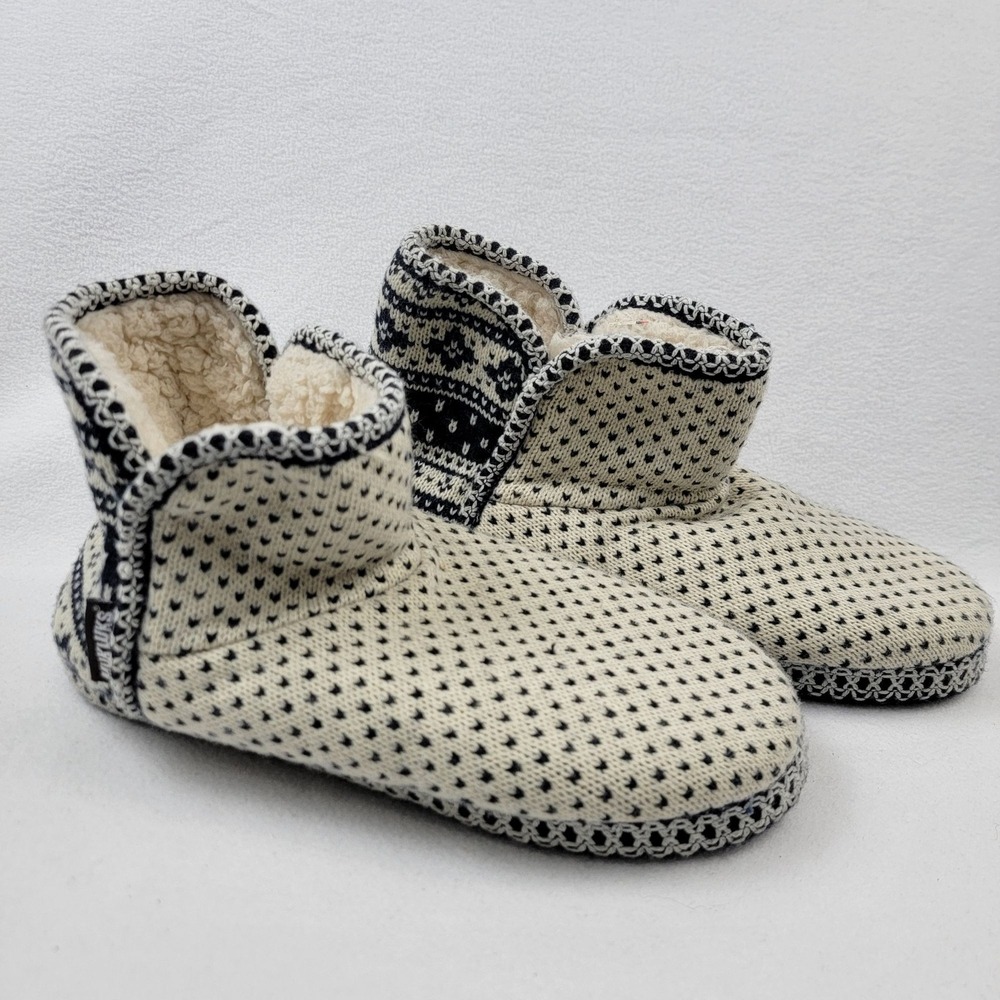 Muk Luks Womens Sherpa Lined Slippers Size L 9-10 Navy & White Cozy Indoor Shoes